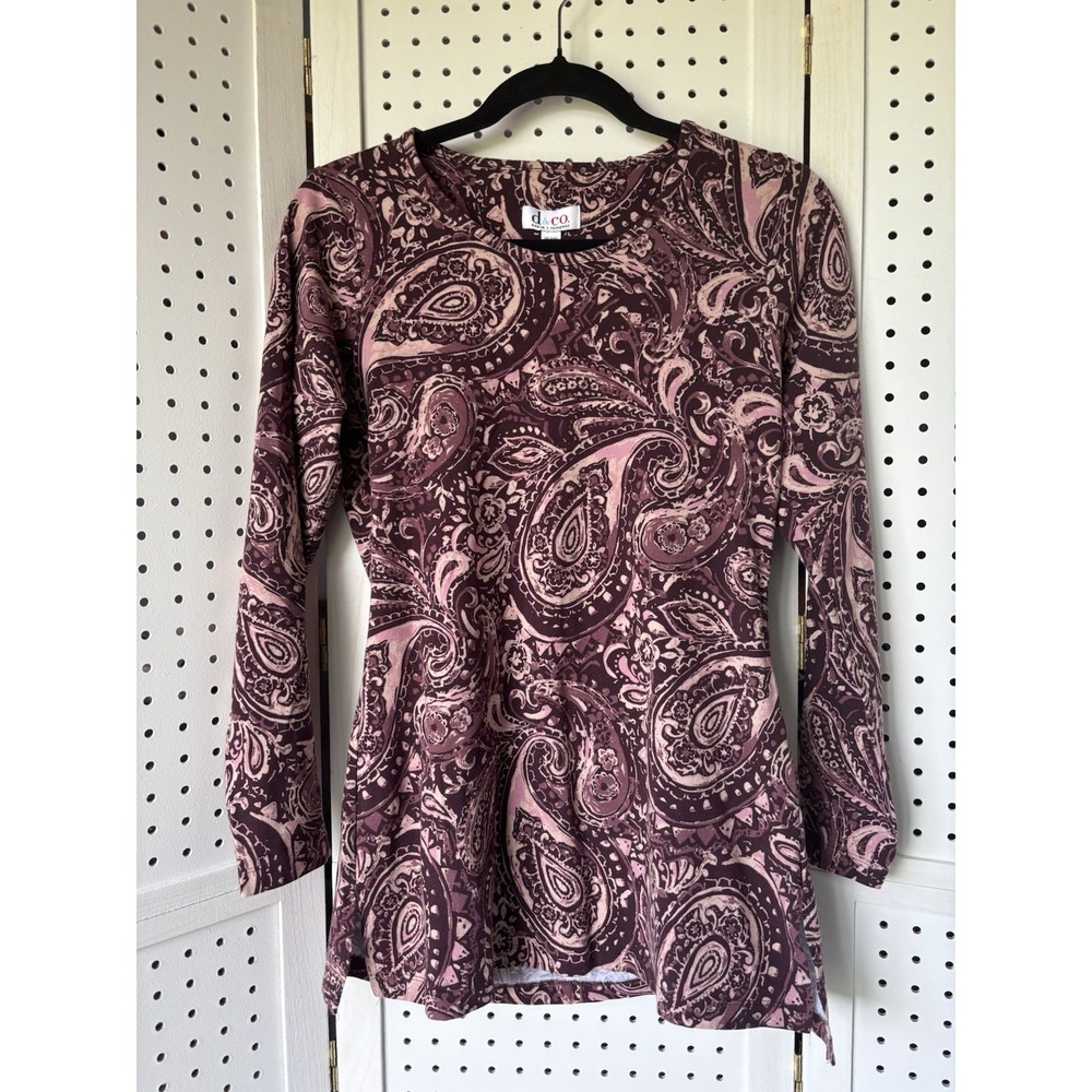 D & Co Long Sleeve Paisley‎ Pink Purple Tee Shirt Women's XXS